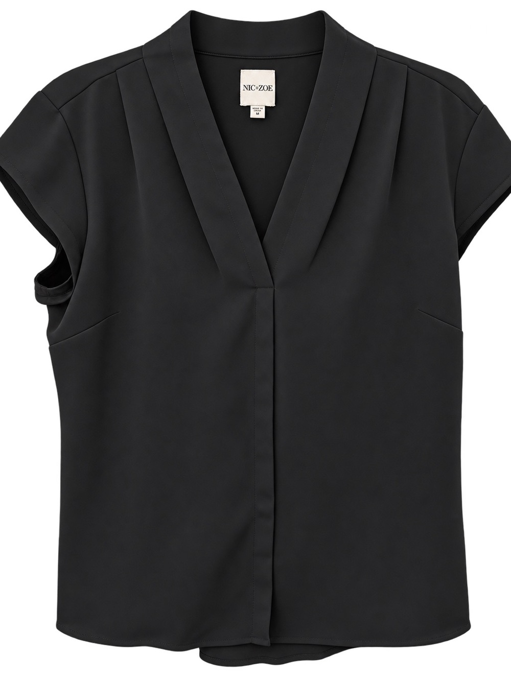 NIC+ZOE Black V-Neck Cap Sleeve Blouse